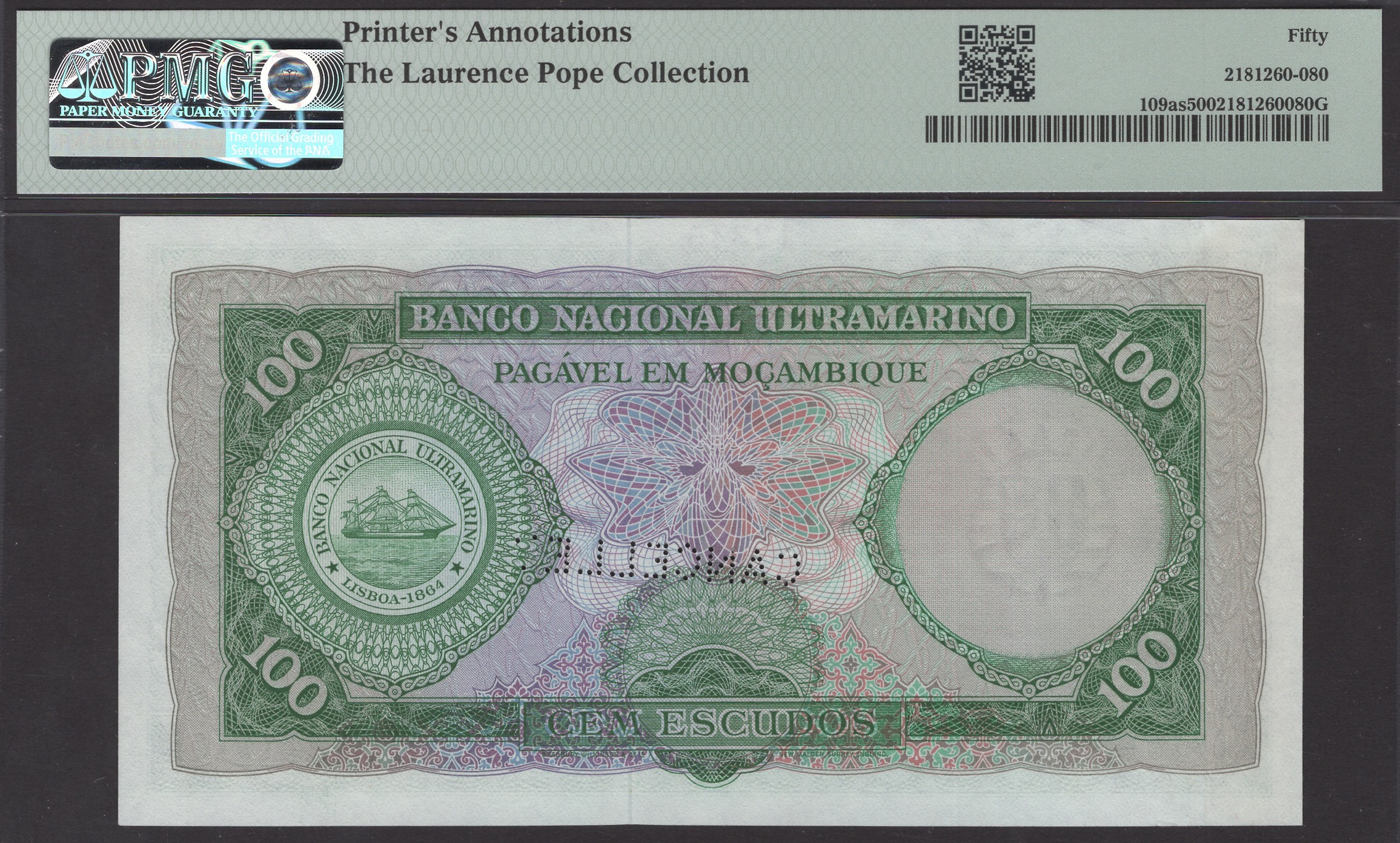Banco Nacional Ultramarino, Mozambique, printers archival specimens for 100 Escudos (3), 27... - Bild 4 aus 4