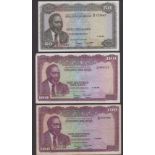 Central Bank of Kenya, 50 Shillings, 1971, prefix A/8, also 100 Shillings (5), 1966, 1968,...