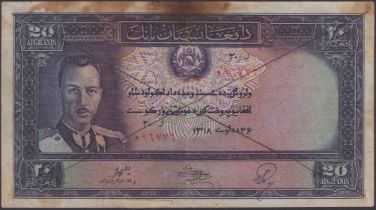 Afghanistan Bank, 2 (2), 10 and 20 Afghanis, SH1318 (1939), last note serial number 096776,...