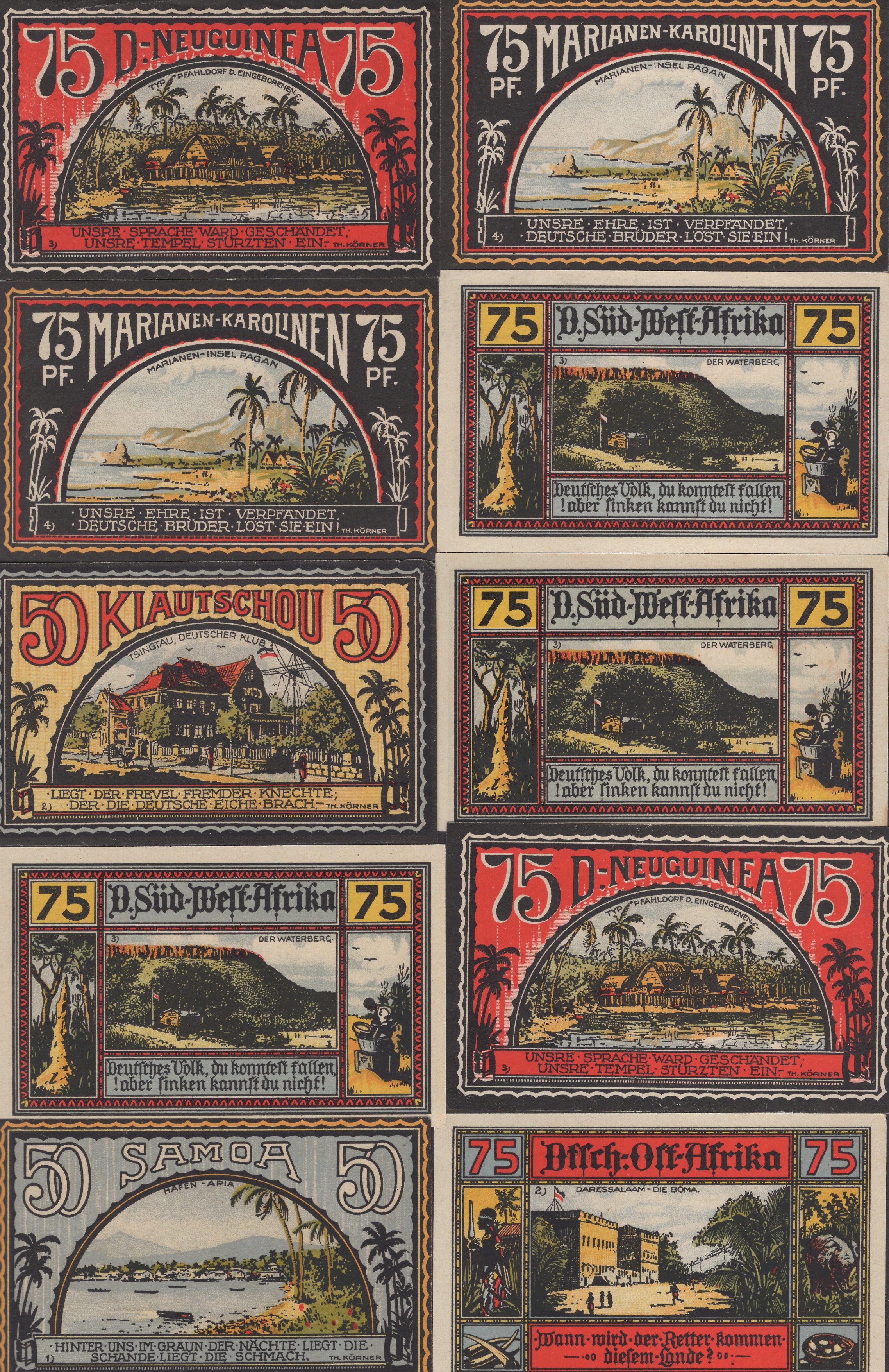 Deutsche Kolonien, a group of notegeld from all the German Colonies, including New Guinea,...