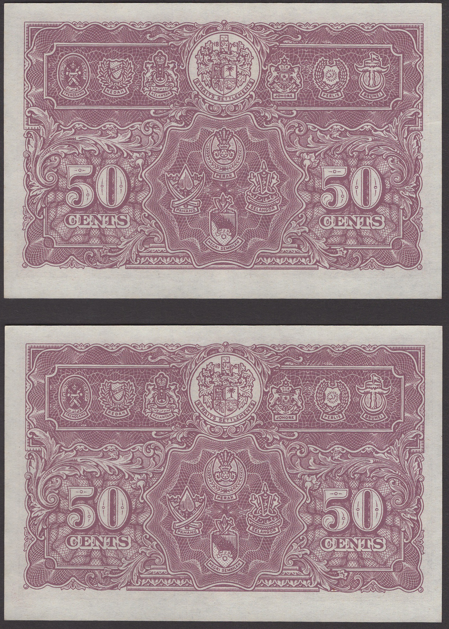 Board of Commissioners of Currency Malaya, 50 Cents (2), 1 July 1941, serial numbers A/29... - Image 2 of 2