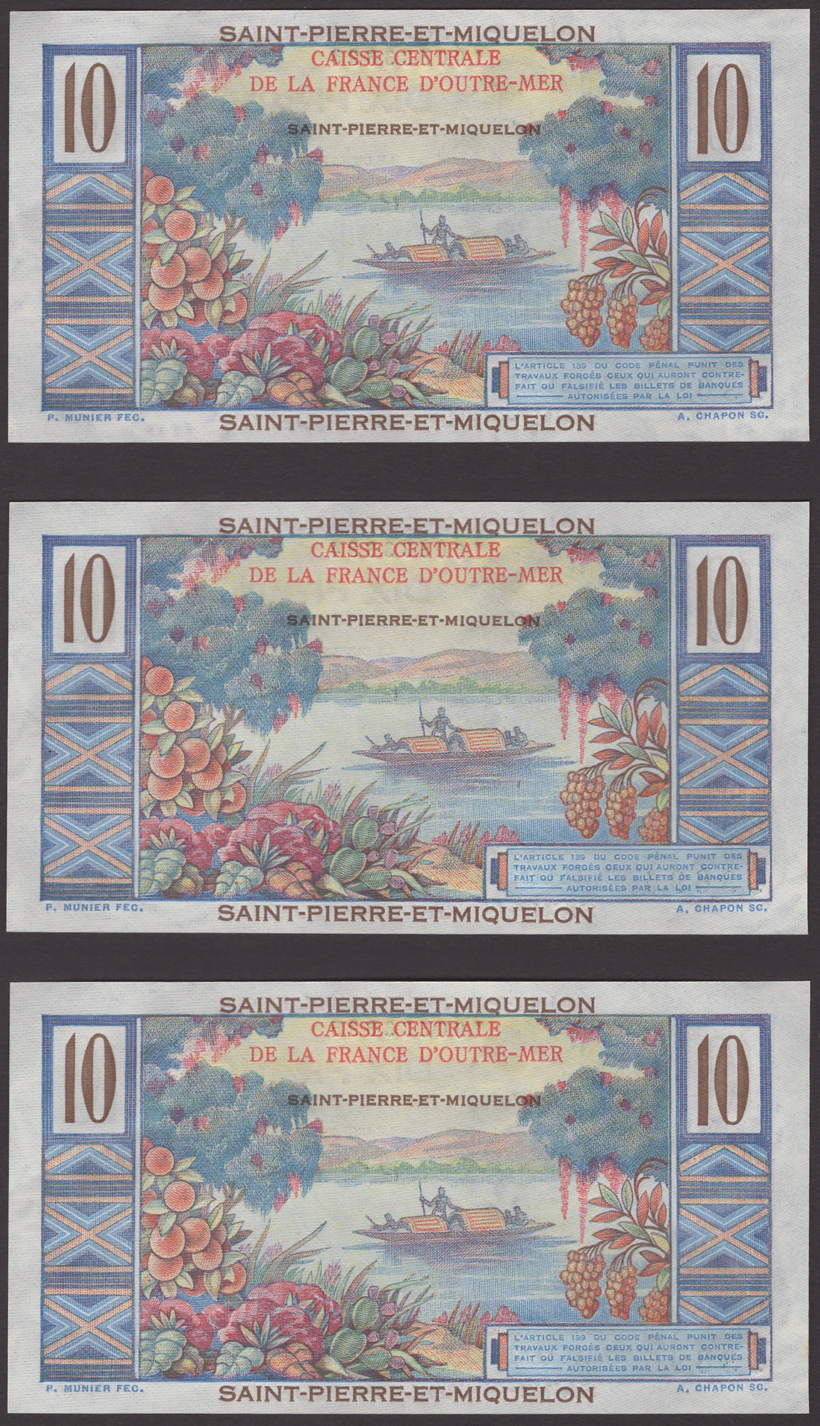Caisse Centrale de la France d'Outre-Mer, Saint Pierre & Miquelon, 10 Francs (3), ND... - Bild 2 aus 2