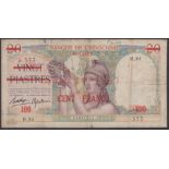Banque de Indochine, New Caledonia, 100 Francs overprinted on 20 Francs, ND (1939), serial...
