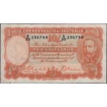 Commonwealth of Australia, 10 Shillings, ND (1935), serial number D/95 236794, Riddle and...