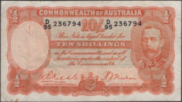 Commonwealth of Australia, 10 Shillings, ND (1935), serial number D/95 236794, Riddle and...