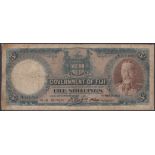 Government of Fiji, 5 Shillings, 1 March 1935, serial number B/1 193602, Wright, Craig and...