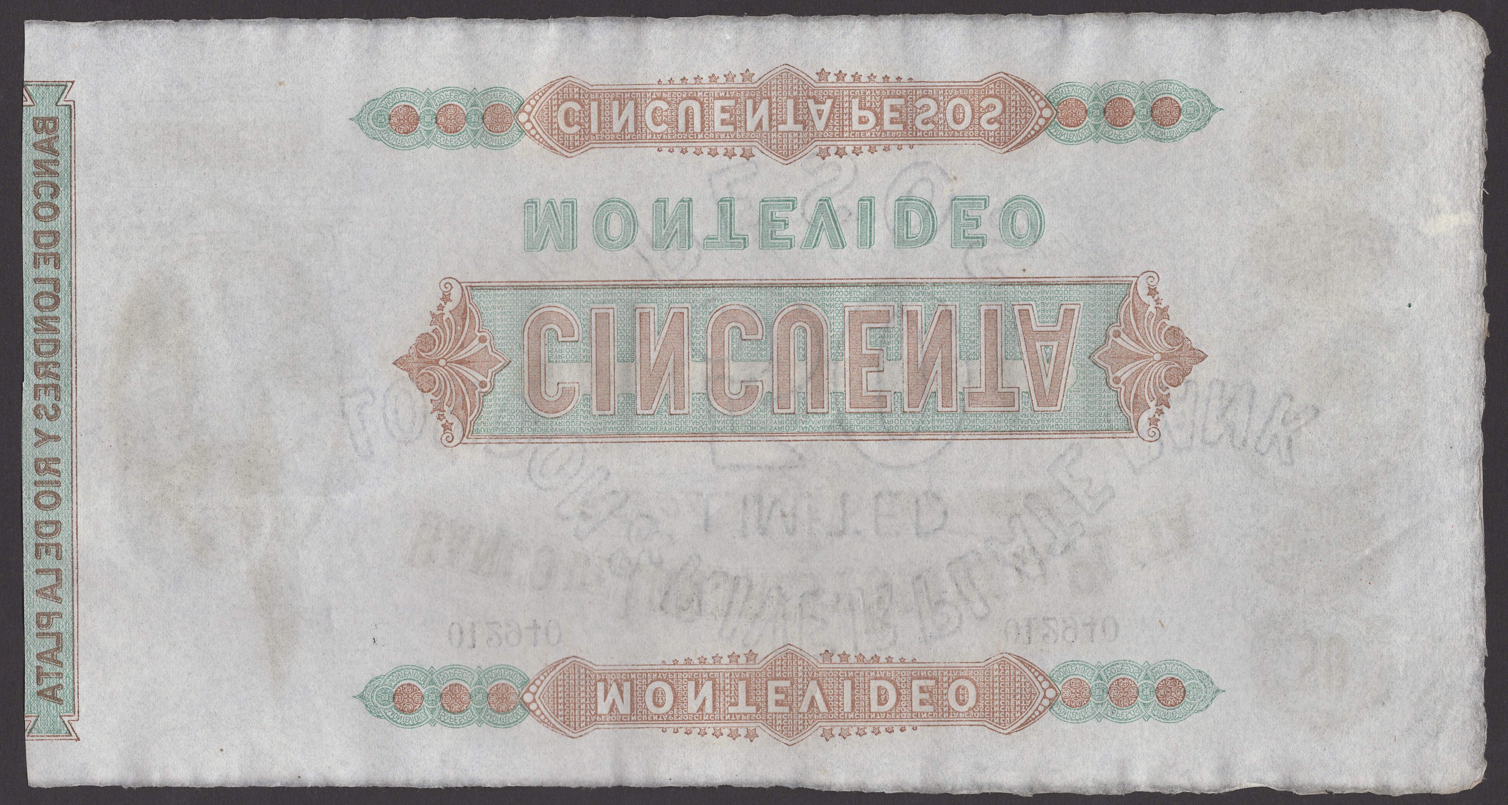 Banco de Londres y Rio de la Plata, unissued 50 Pesos (2), 1 January 1872, serial numbers... - Bild 4 aus 4