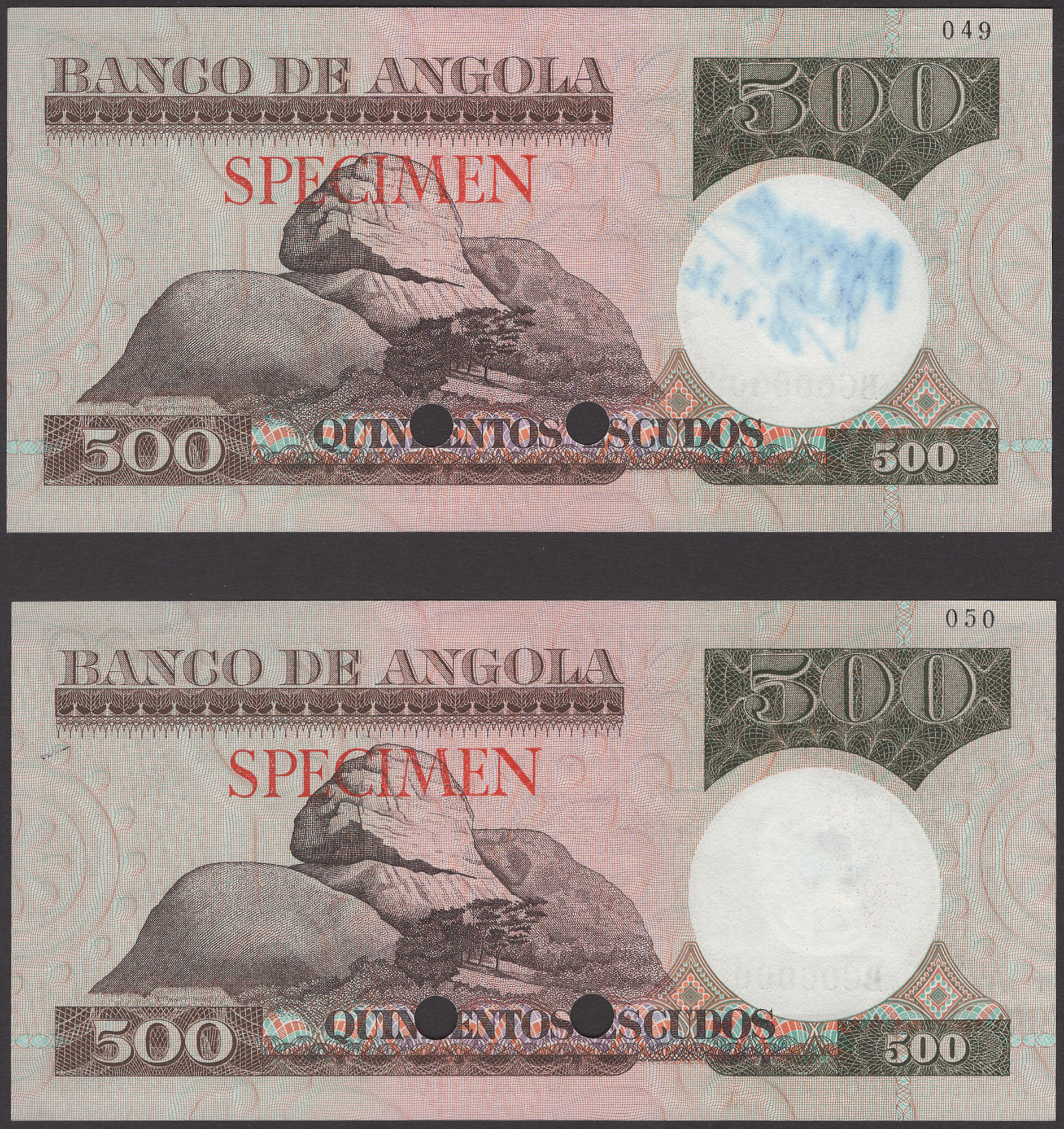 Banco de Angola, colour trial proofs for 500 Escudos (2), 10 June 1973, serial numbers A/1... - Bild 2 aus 2