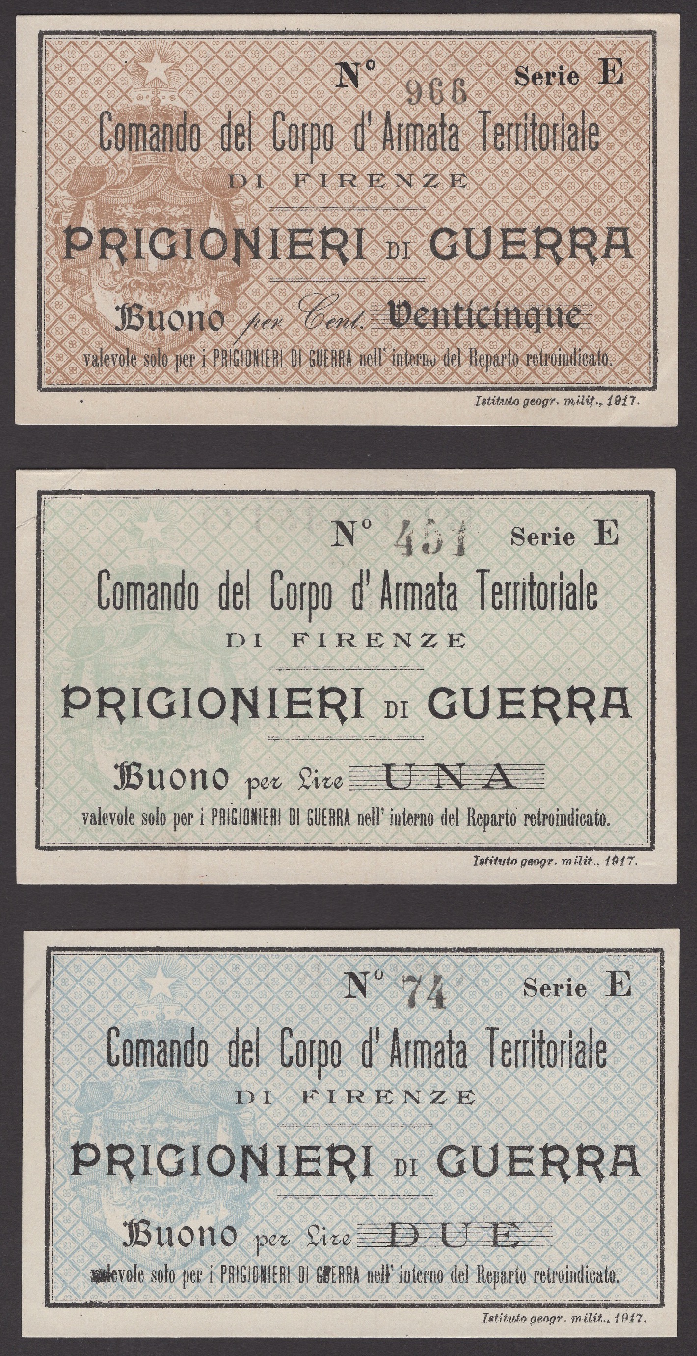 Comando Reparti Prigioniri di Guerra, 5, 10 and 25 Centesimos and 1, 2, 5 and 10 Lire,... - Image 3 of 6