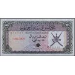 Oman Currency Board, colour trial 1/2 Rial, ND (1972), serial number B/1 000000, red...