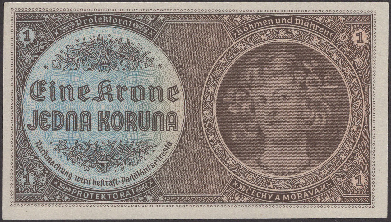 Bohemia and Moravia, Protektorat, 1 Kronura, 1940, serie B 048, C031, D 072, 5 Krorun,... - Image 2 of 3