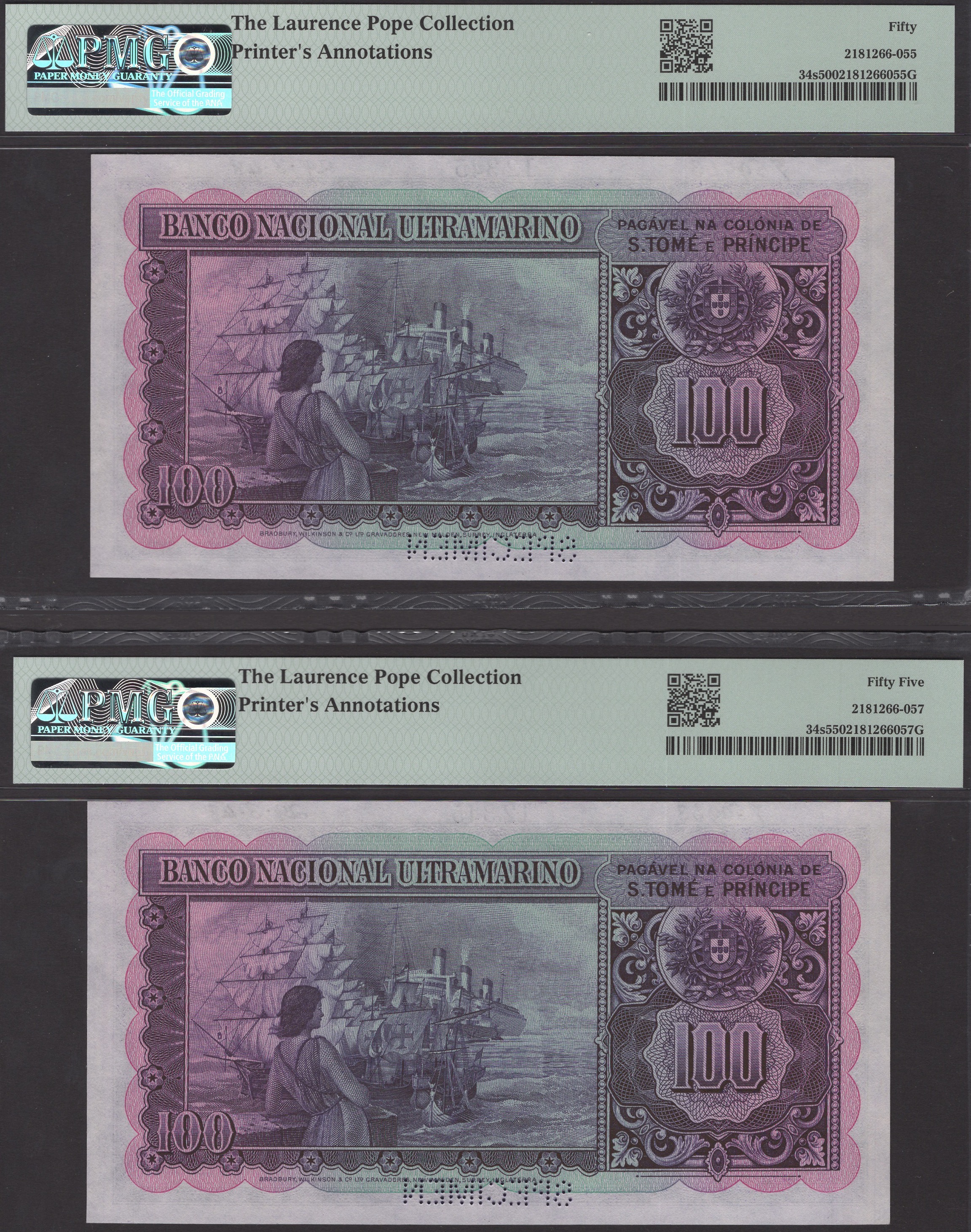 Banco Nacional Ultramarino, St Thomas & Prince, printers archival specimens for 100 Escudos... - Bild 2 aus 2