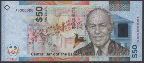 Central Bank of the Bahamas, specimen $50, 2019, serial number A0000000, Rolle signature,...