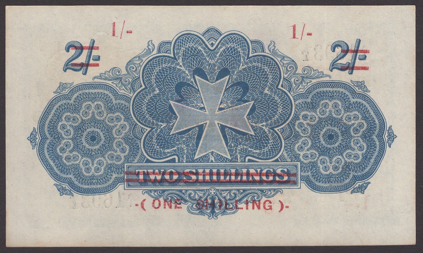 Government of Malta, 1 Shilling on 2 Shillings (2), 20 November 1918 (1940), prefix A/1,... - Image 3 of 3