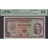 Banco Nacional Ultramarino, Cape Verde, specimen 500 Escudos, ND (1958), serial number...