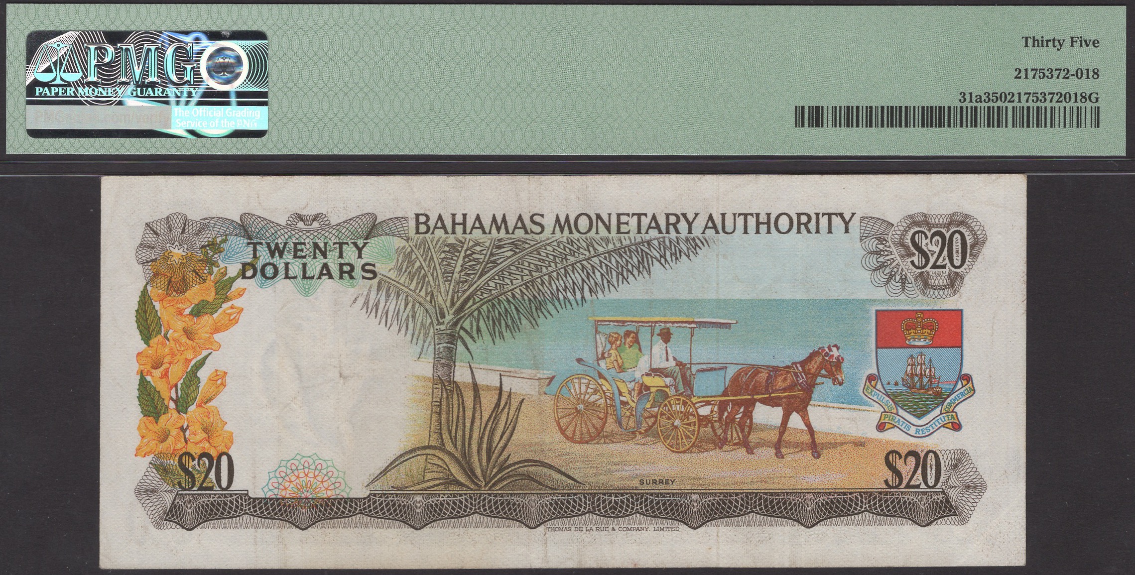 Bahamas Monetary Authority, $20, 1968, serial number B642928, Hammond and Donaldson,... - Image 2 of 2