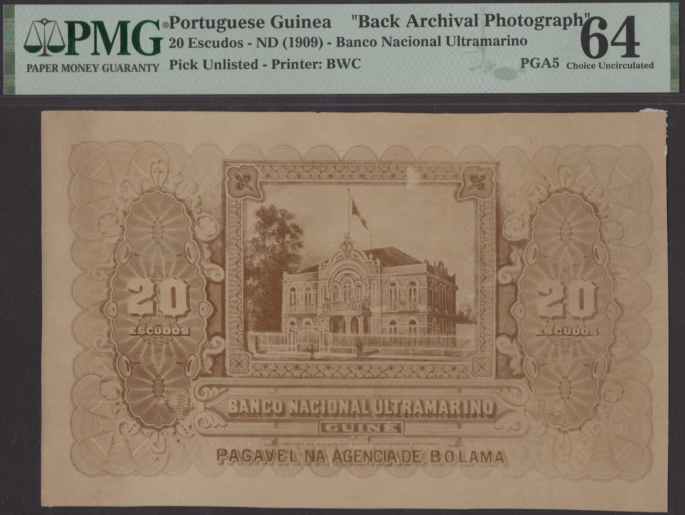 Banco Nacional Ultramarino, Portuguese Guinea, obverse and reverse sepia photographs... - Bild 3 aus 4