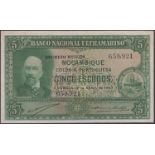 Banco Nacional Ultramarino, Mozambique, 5 Escudos, 15 April 1943, serial number 659921,...