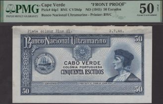 Banco Nacional Ultramarino, Cape Verde, die proof 50 Escudos, ND (1945), no serial number,...
