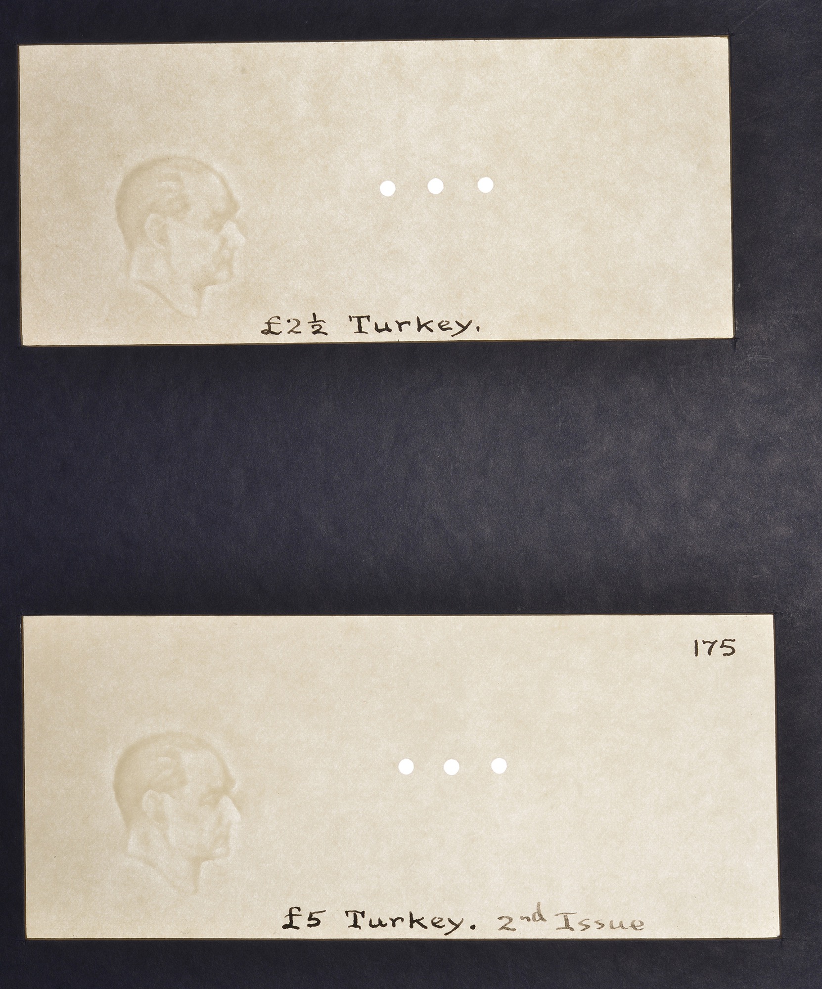 Central Bank of Turkey, watermarked papers for 2 1/2, 5, 10, 50, 100, 500 and 1000 Lirasi,... - Image 4 of 7