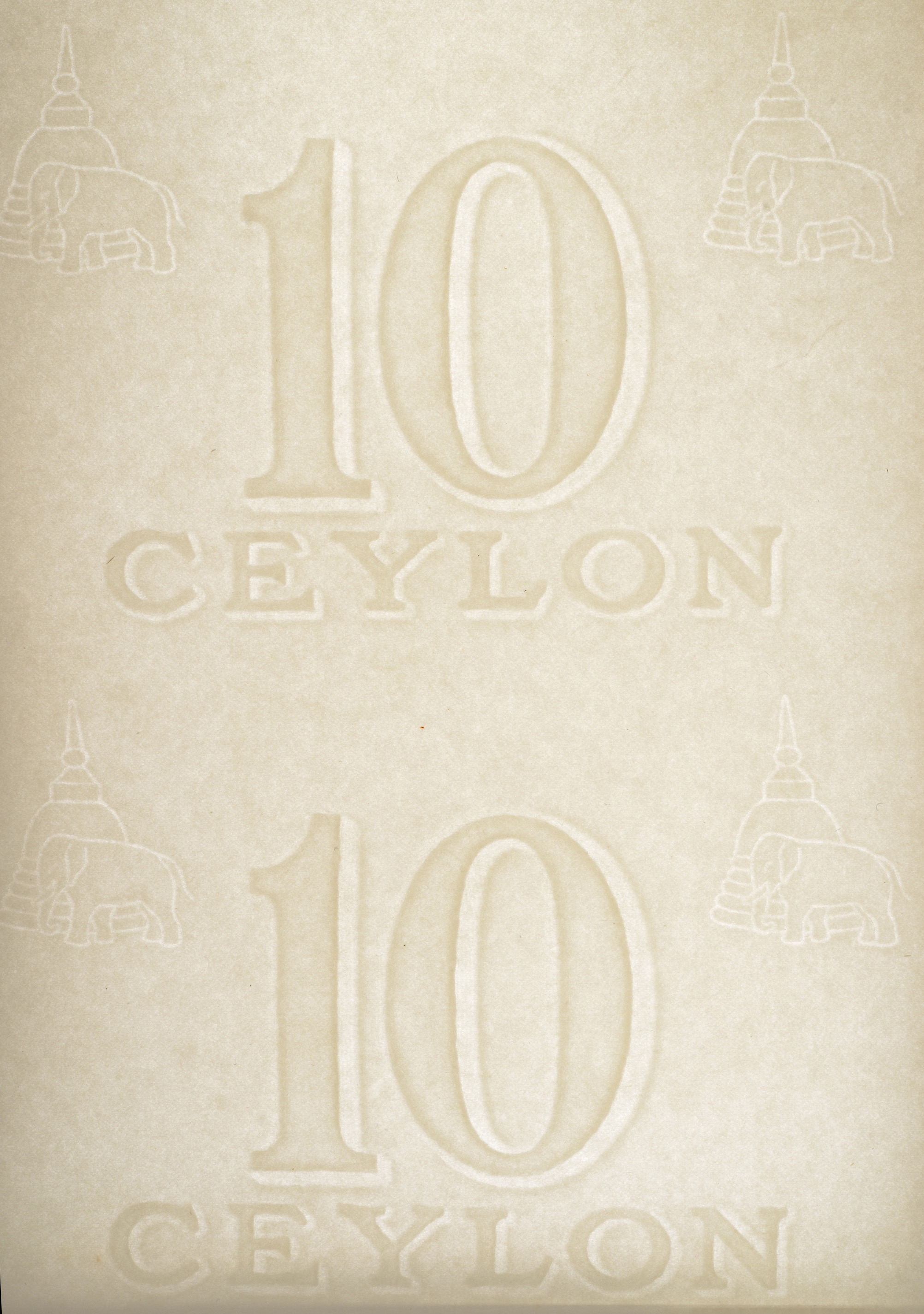Government of Ceylon, a sheet of watermarked papers for 10 Rupees (16), issue of 1925-1928,...
