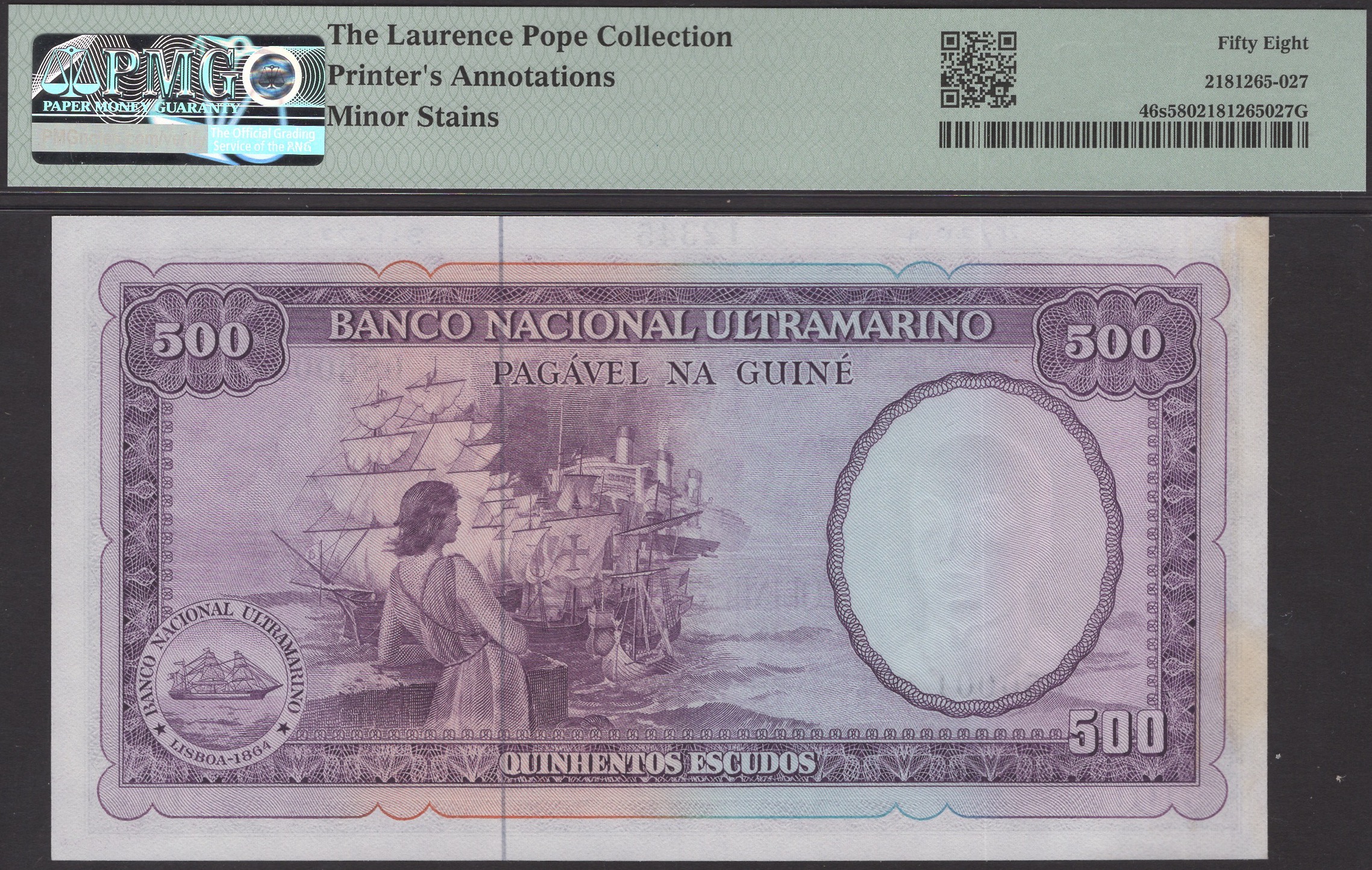 Banco Nacional Ultramarino, Portuguese Guinea, printers archival specimens for 500 Escudos... - Bild 4 aus 4