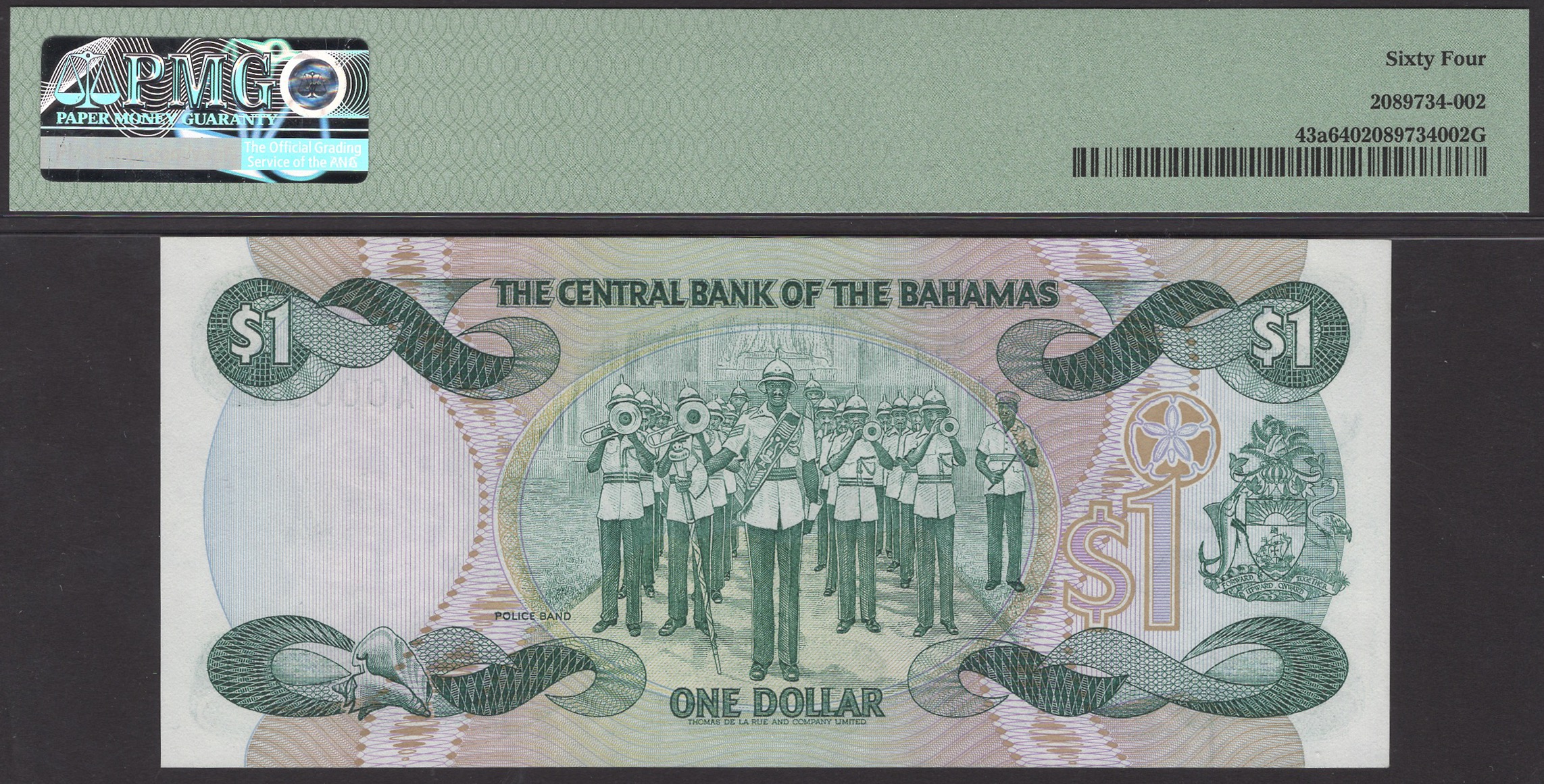 Central Bank of the Bahamas, $1, 1974 (1984), serial number A000081, Allen signature, in... - Bild 2 aus 2