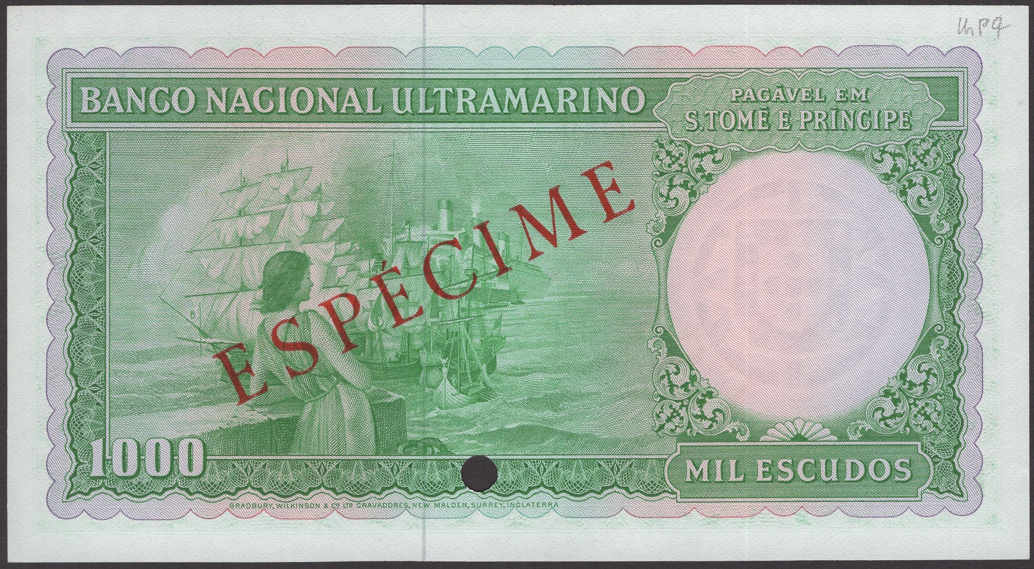 Banco Nacional Ultramarino, St Thomas & Prince, specimen 1000 Escudos, 11 May 1964, serial... - Bild 2 aus 2