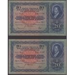 Schweizerische Nationalbank, 20 Franken (2), 4 December 1942, serial numbers 16C 018106-07,...