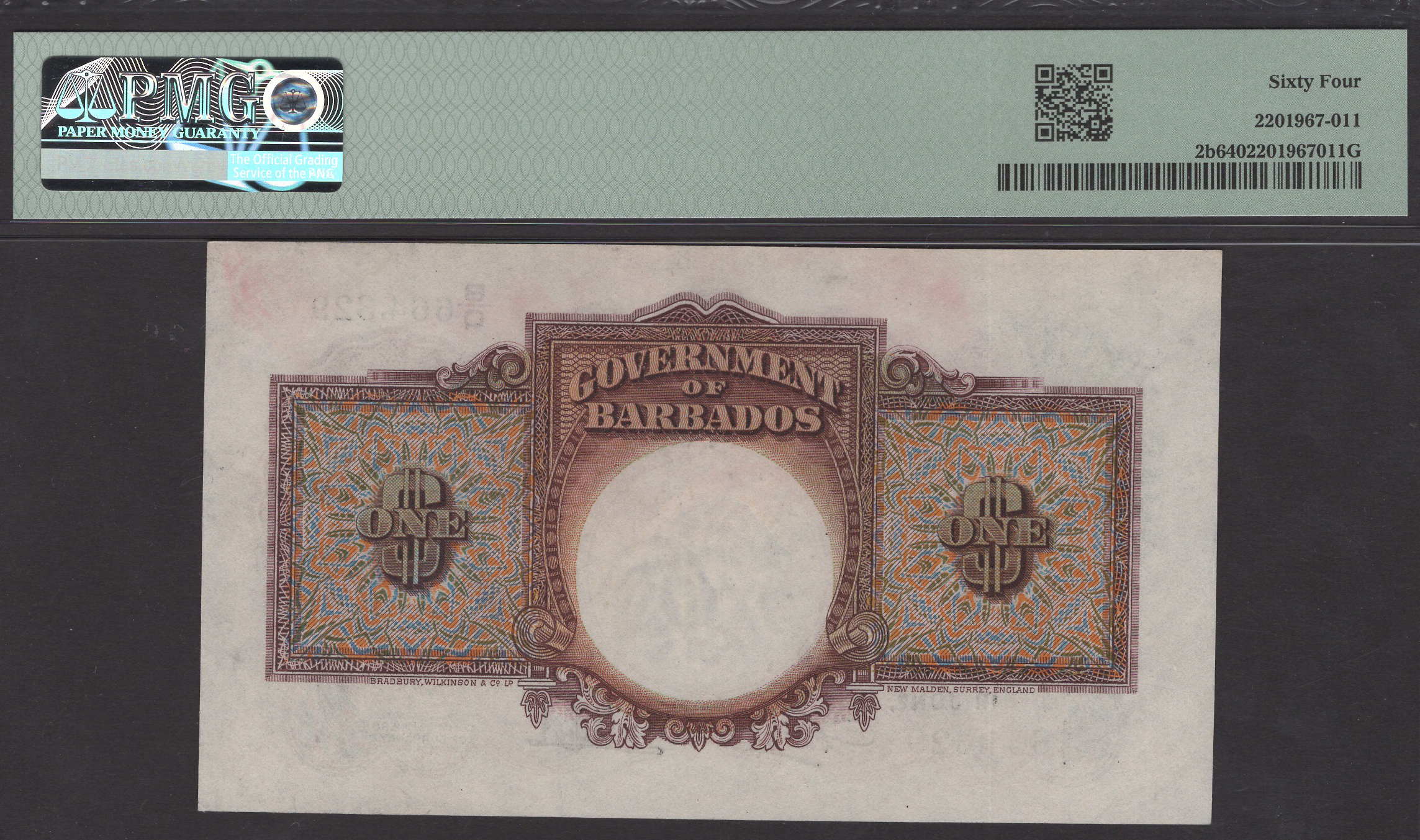 Government of Barbados, $1, 1 June 1943, serial number B/Q 664329, in PMG holder 64, choice... - Image 2 of 2