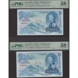 Government of Seychelles, consecutive 10 Rupees (2), 1 January 1974, serial numbers A/1...