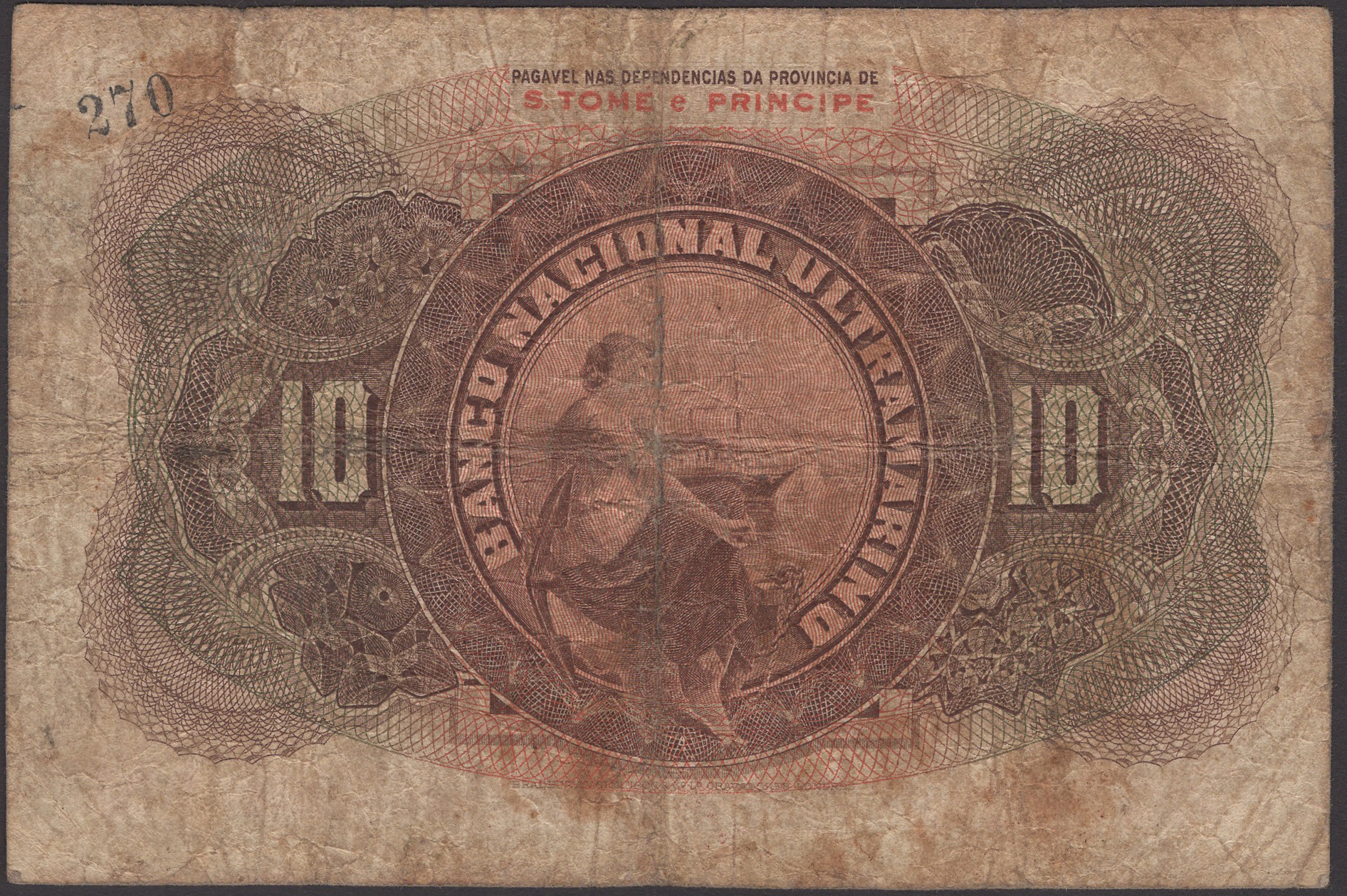 Banco Nacional Ultramarino, St Thomas & Prince, 10 Escudos, 1 January 1921, serial number... - Bild 2 aus 2