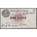 Government of India, 1 Rupee, 1917, serial number G/83 907221, Gubbay signature, superb...