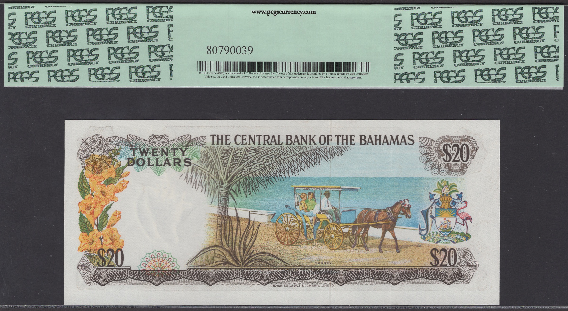 Central Bank of the Bahamas, $20, 1974, serial number M707024, Allen signature, in PCGS... - Image 2 of 2