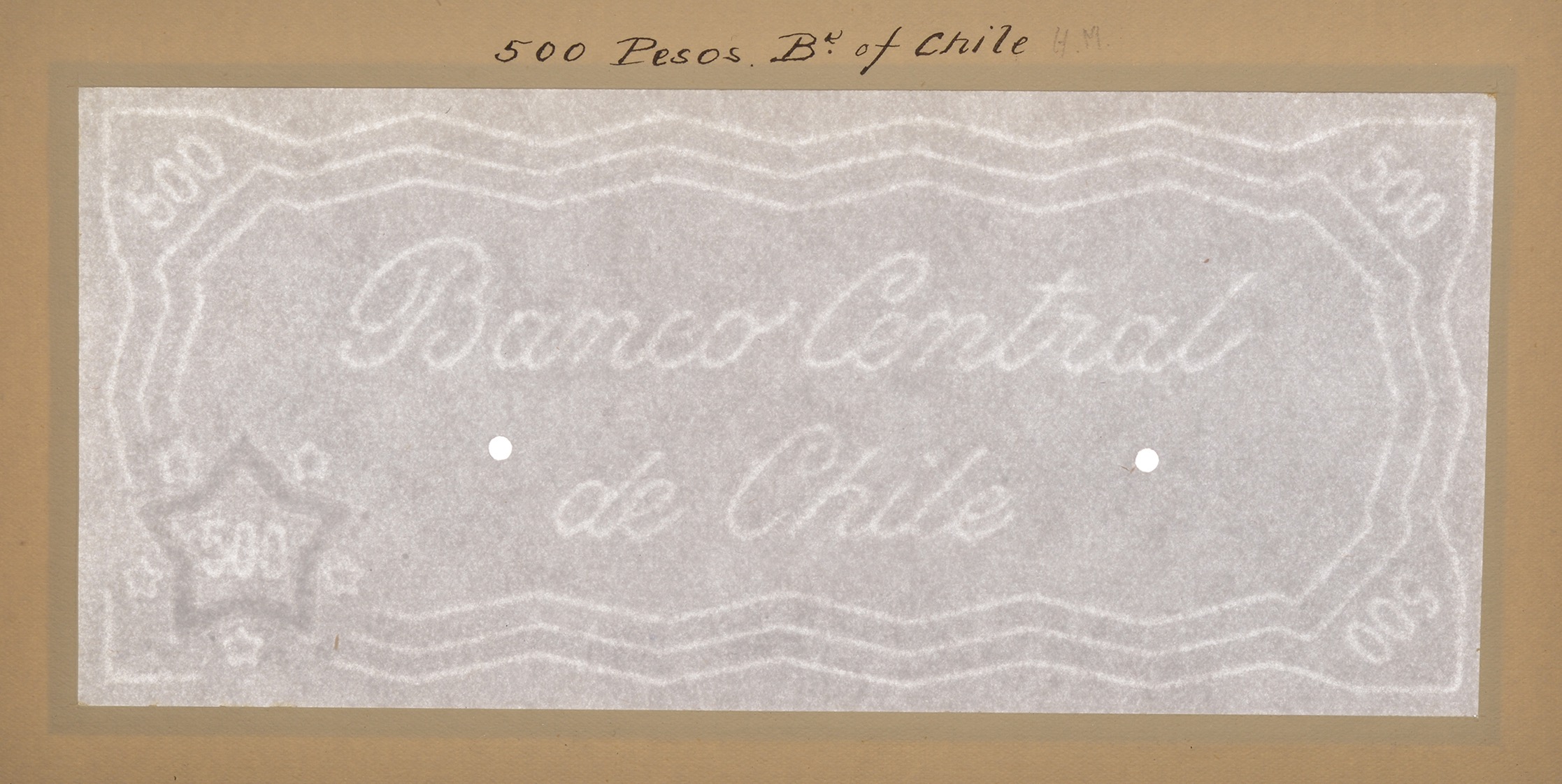 Republica de Chile/Banco Central de Chile, watermarked paper for 10 and 20 Pesos, 1918-25,... - Image 2 of 6