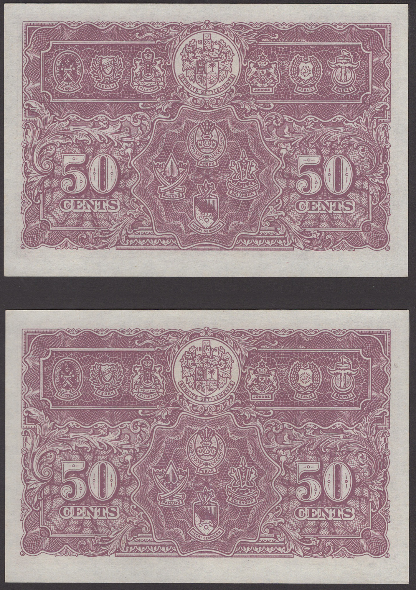 Board of Commissioners of Currency Malaya, 50 Cents (2), 1 July 1941, serial numbers A/29... - Image 2 of 2