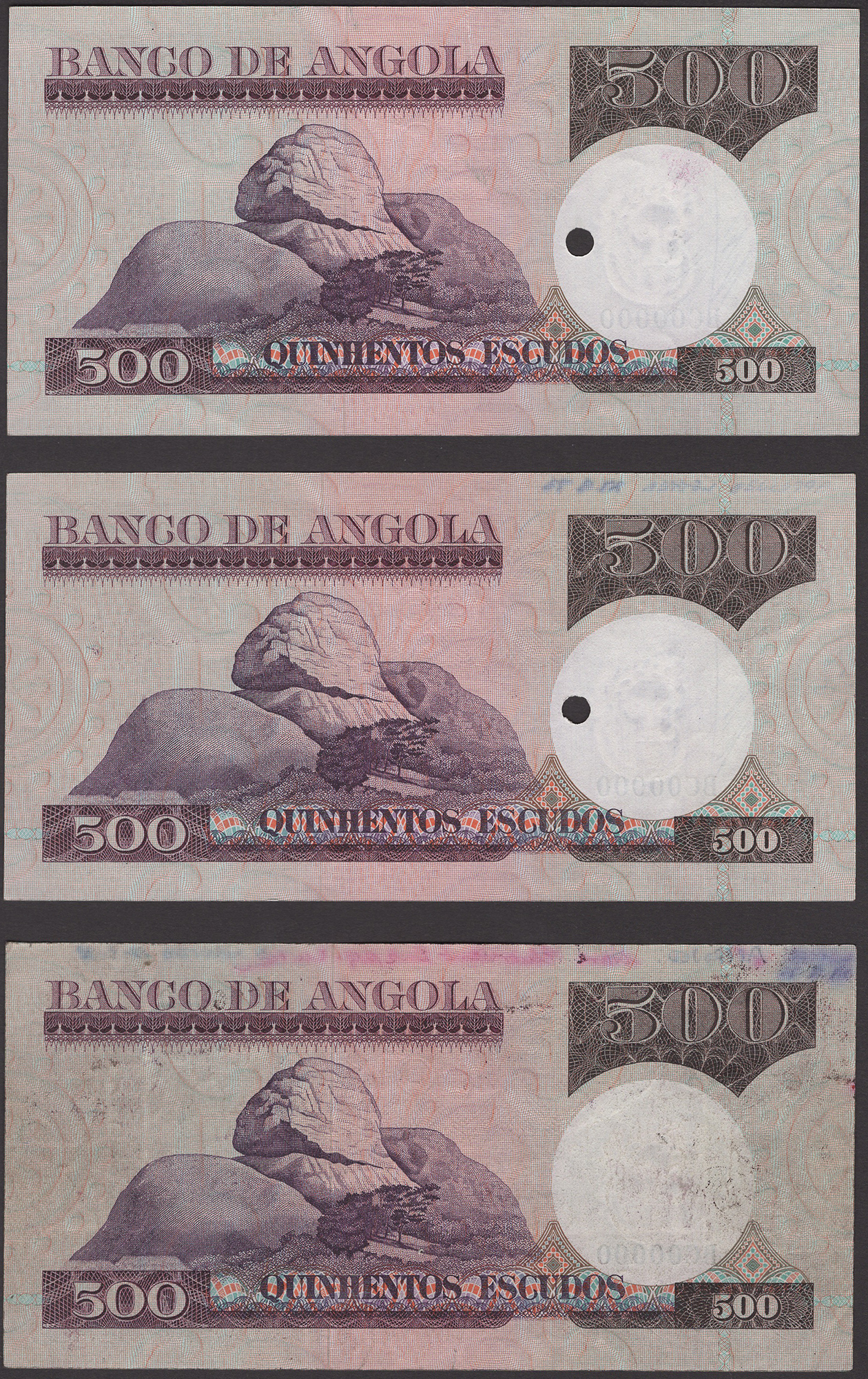 Banco de Angola, specimens for 500 Escudos (3), 10 June 1973, serial number BC00000, first... - Bild 2 aus 2