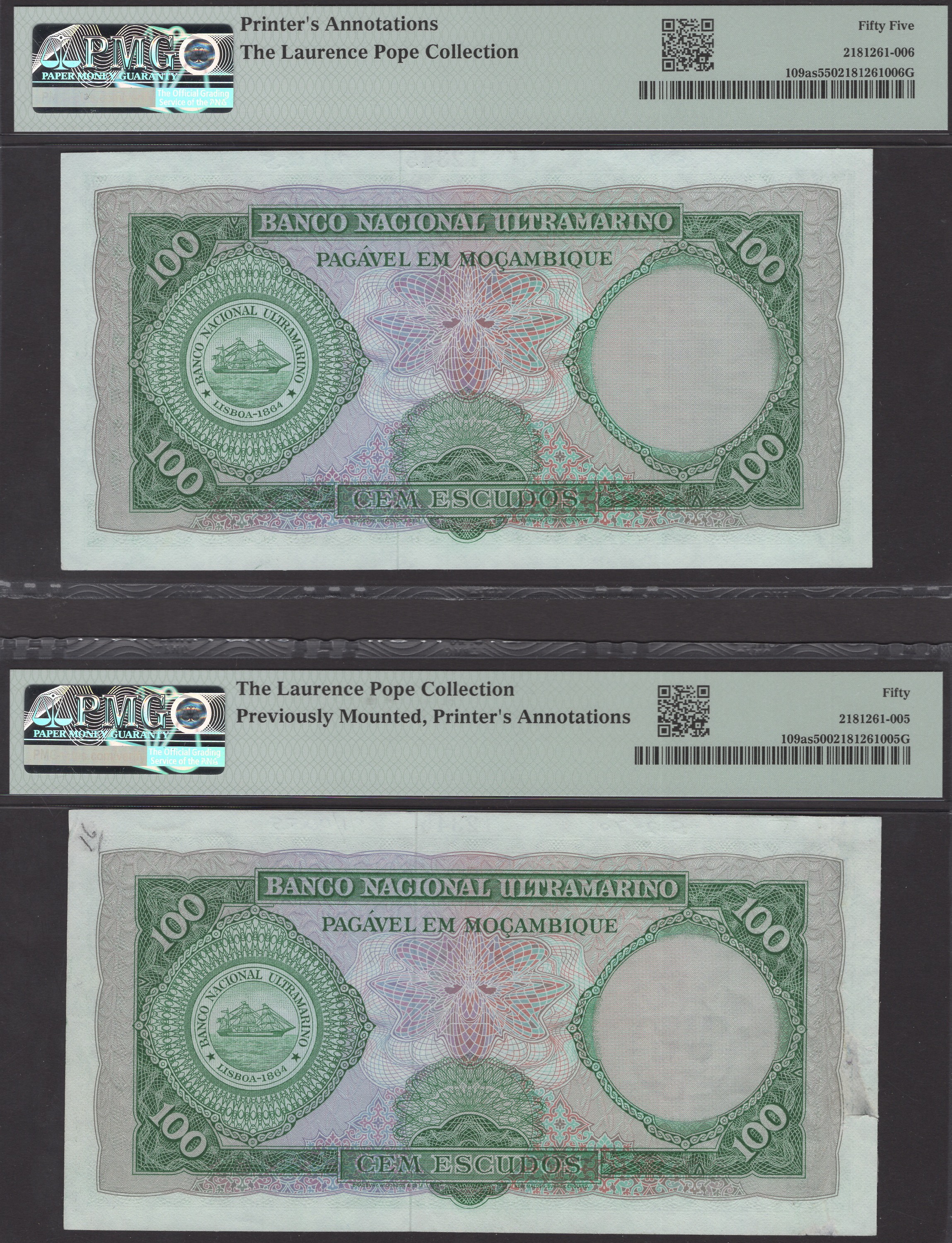 Banco Nacional Ultramarino, Mozambique, printers archival specimens for 100 Escudos (4), 27... - Image 4 of 4