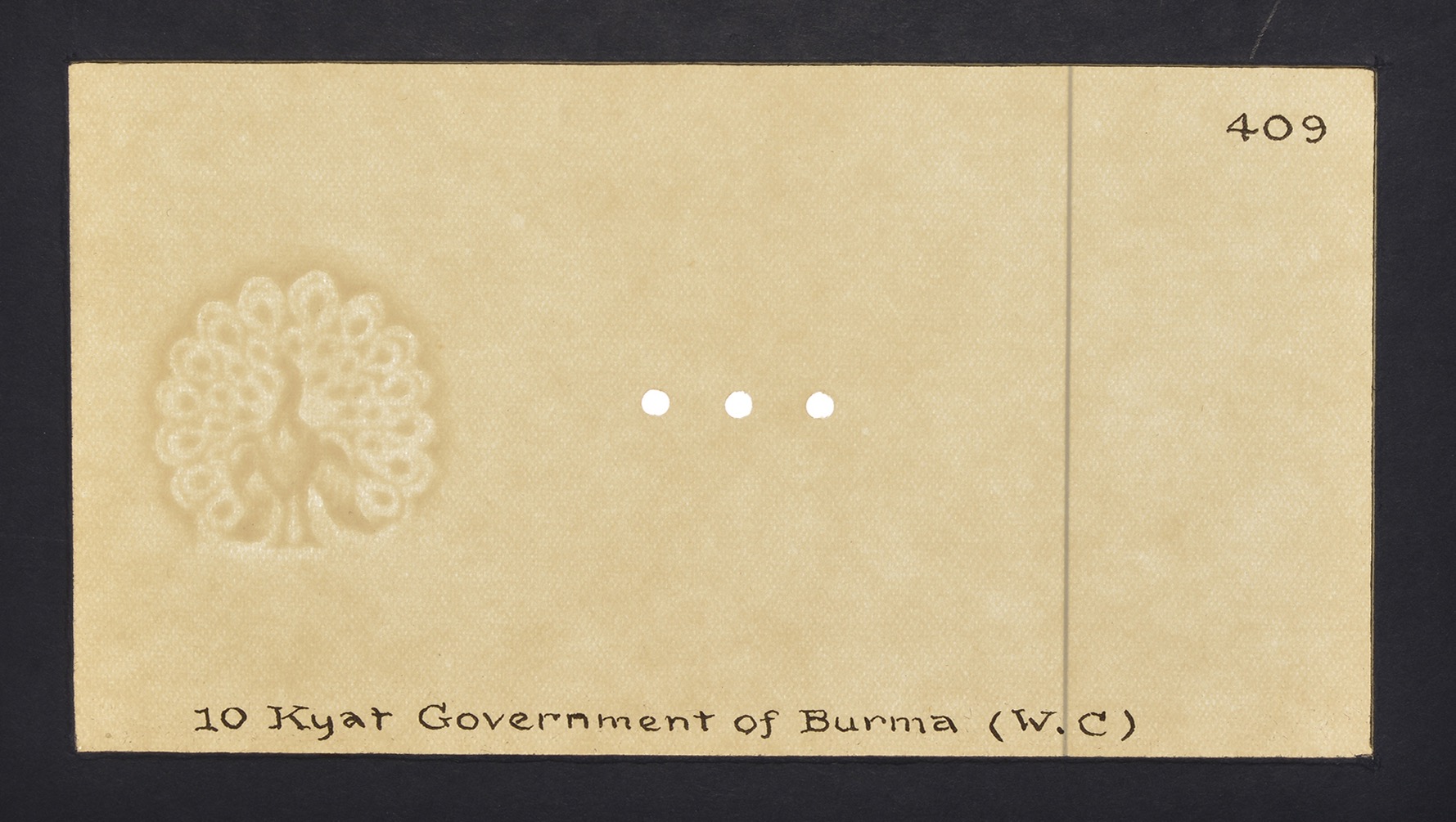 Union Bank of Burma, watermarked papers for 1 and 10 Kyats, ND (1953), glued into...