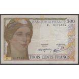 Banque de France, 300 Francs, ND (1938), serial number F.0177855, Roussean and Favre-Gilly...