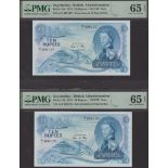 Government of Seychelles, 10 Rupees (2), 1 January 1974, serial number A/1 406127-28, Allan...