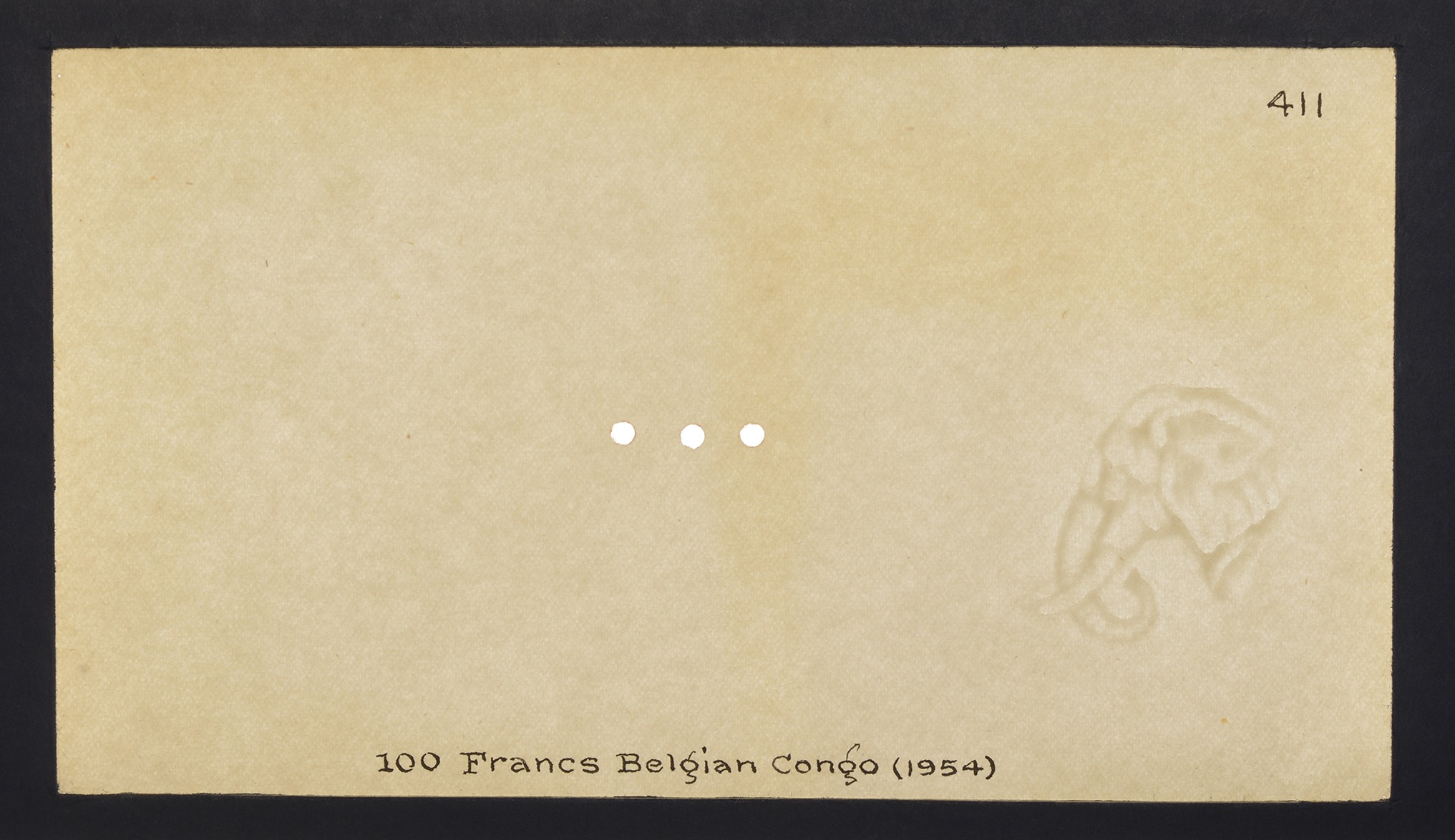 Banque Centrale du Congo Belge et du Ruanda-Urundi, watermarked paper for 20, 100, 500 and... - Image 3 of 4