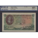 South African Reserve Bank, Â£5 (2), 3 November 1955 and 18 February 1959, prefixes C/42...