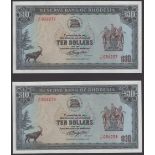 Reserve Bank of Rhodesia, $10 (2), 2 January 1979, consecutive serial numbers J/57...