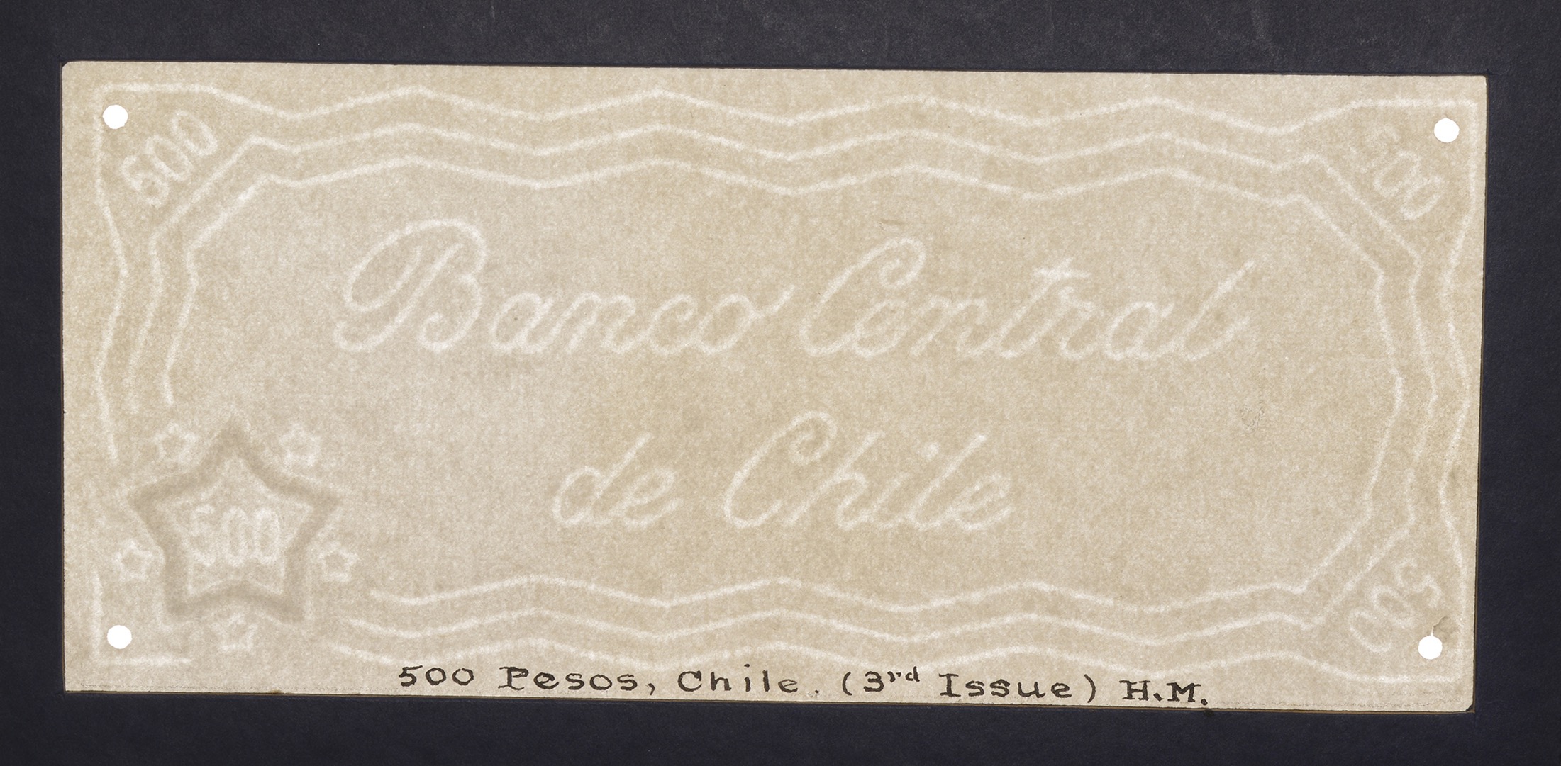 Republica de Chile/Banco Central de Chile, watermarked paper for 10 and 20 Pesos, 1918-25,...