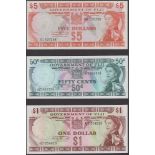 Government of Fiji, 50 Cents, $1, $2 and $5, ND (1971), prefixes A/3, A/3, A/4 and A/1,...