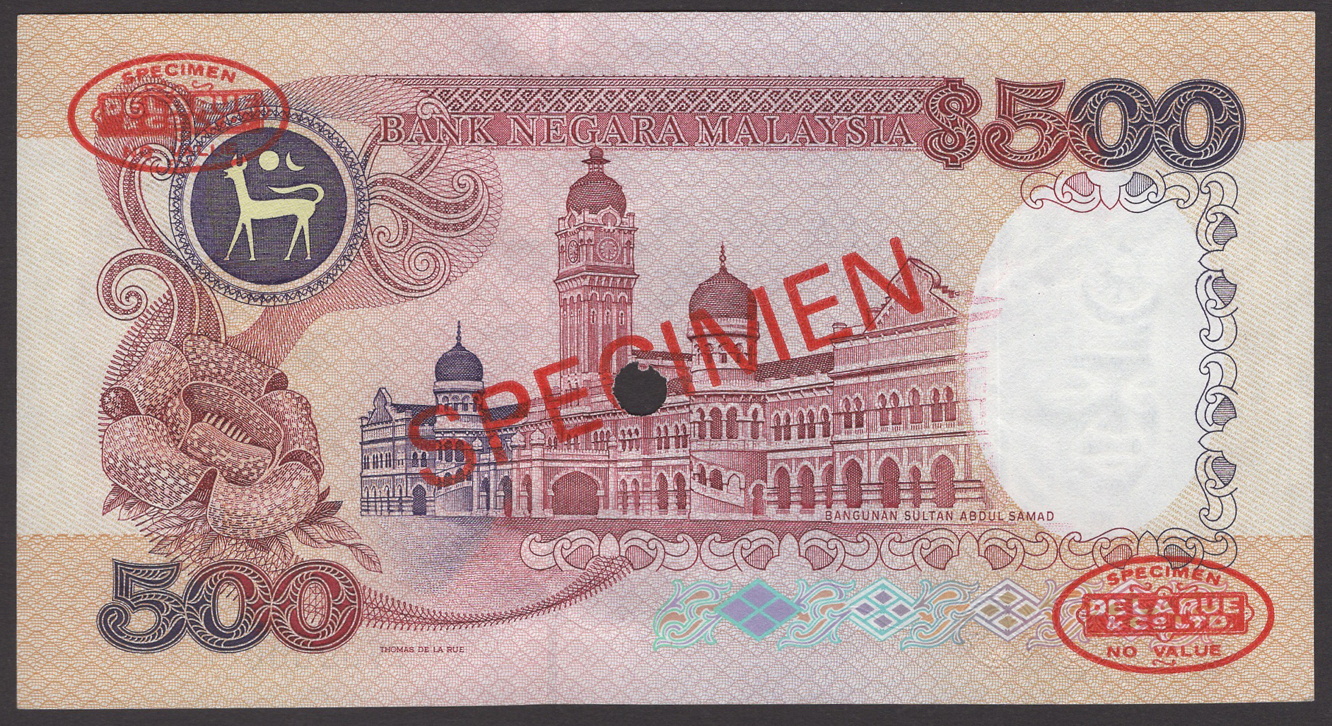 Bank Negara Malaysia, specimen 500 Ringgit, ND (1989), serial number ZV0000000, Hussein... - Bild 2 aus 2