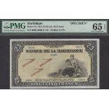 Banque de la Martinique, specimen 25 Francs, ND (1943), serial number 0000 0000, three...