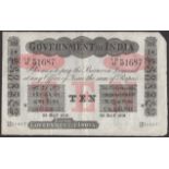 Government of India, 10 Rupees, Rangoon, 25 May 1918, serial number ID/43 51687, unsigned,...