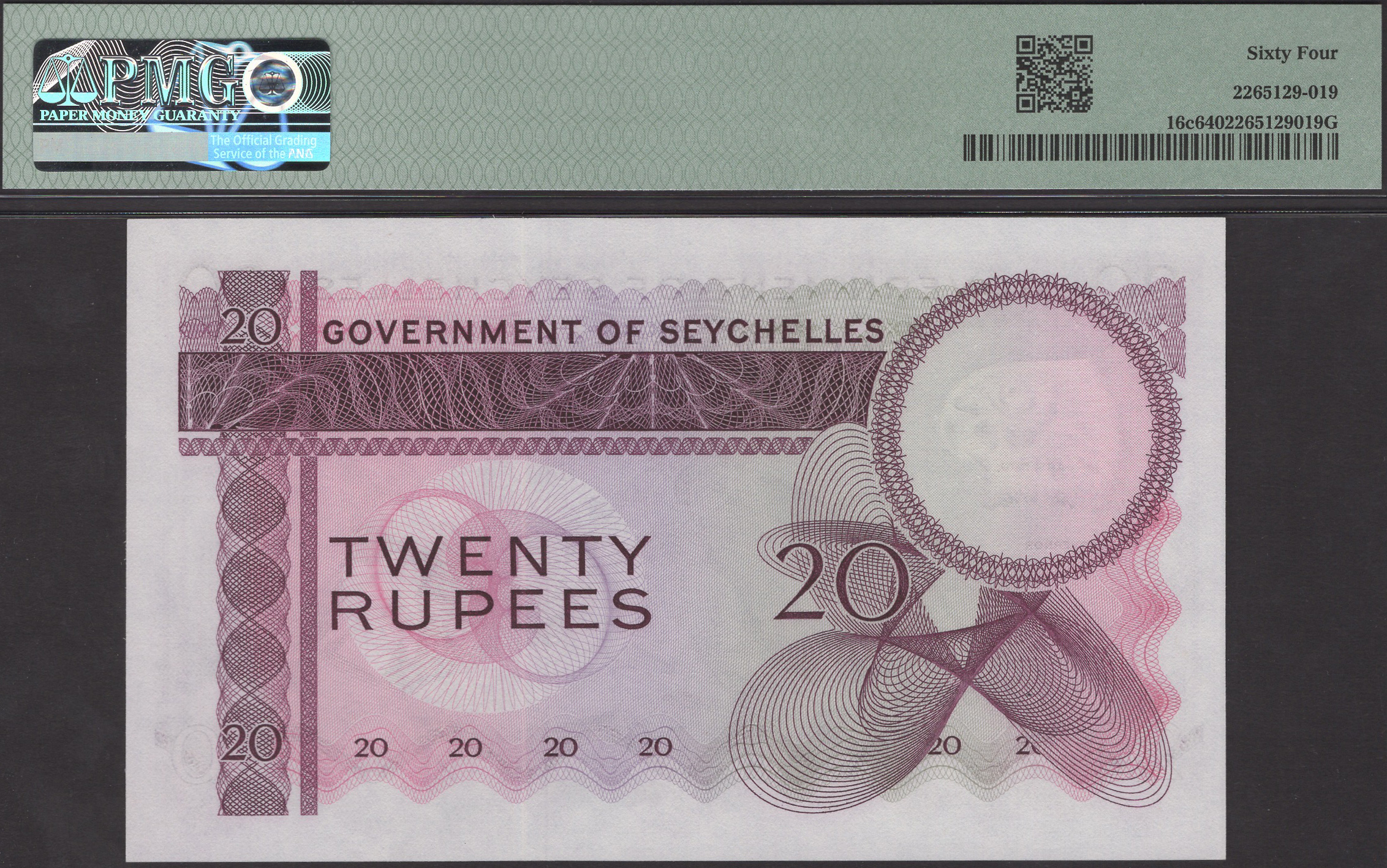 Government of Seychelles, 20 Rupees, 1 January 1974, serial number A/1 258675, Allan... - Bild 2 aus 2